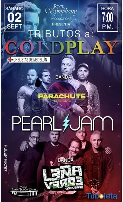 Flayer evento Tributo a Coldplay y Pearl Jam