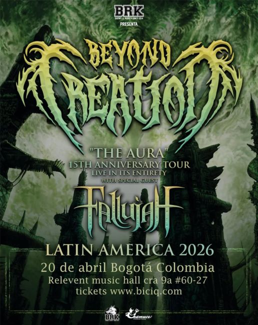 Flayer evento BEYOND CREATION + FALLUJAH EN BOGOTA