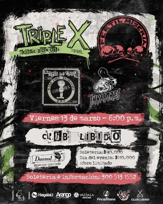 Flayer evento Triple X y Fértil Miseria en Medellín