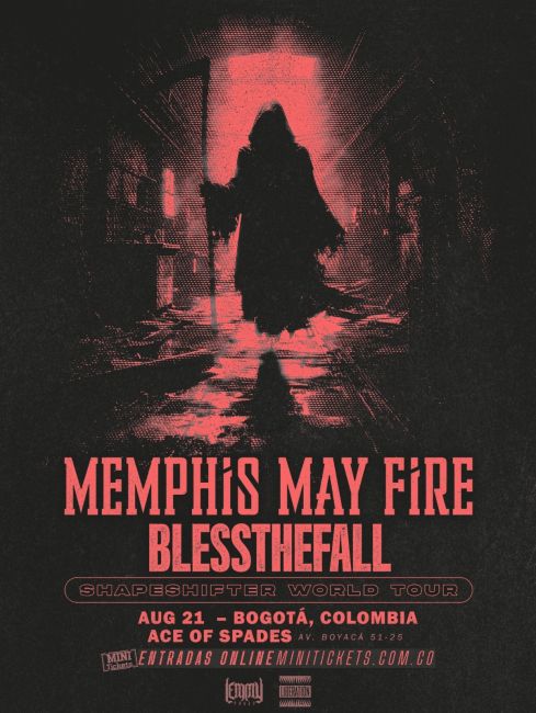 Flayer evento MEMPHIS MAY FIRE + BLESSTHEFALL EN BOGOTA